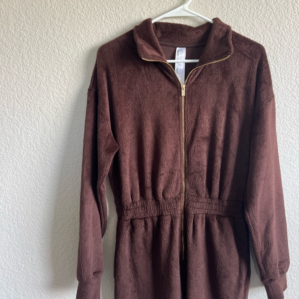 Fabletics Brown Jumpsuit with Gold Zipper